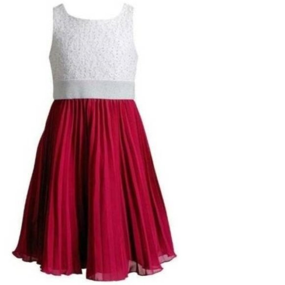 *Party Dress Emily West sz 12 White Pink Metallic Glitter Chiffon Holiday Girls